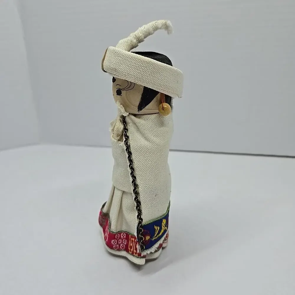 Chinese Ethnic 6" Wood Doll Hand Painted Figurine Traditional Detailed Costume - Picture 3 of 11